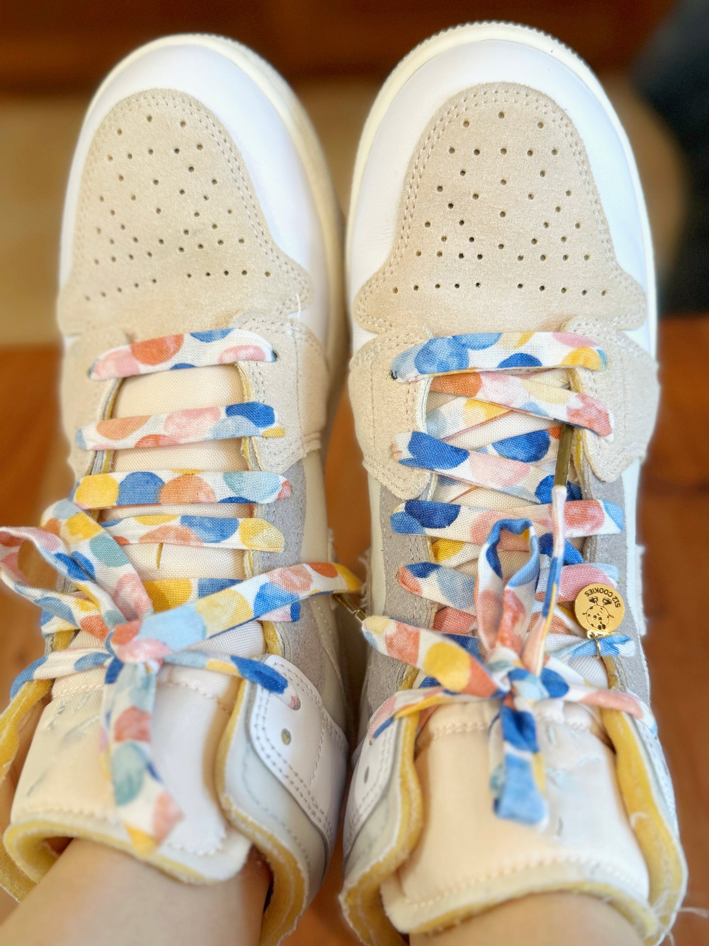 White Blue Orange circle Laces