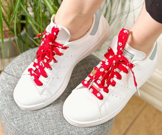 White Flowers Red Laces