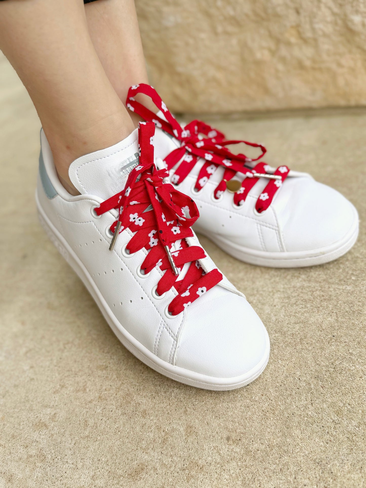 White Flowers Red Laces