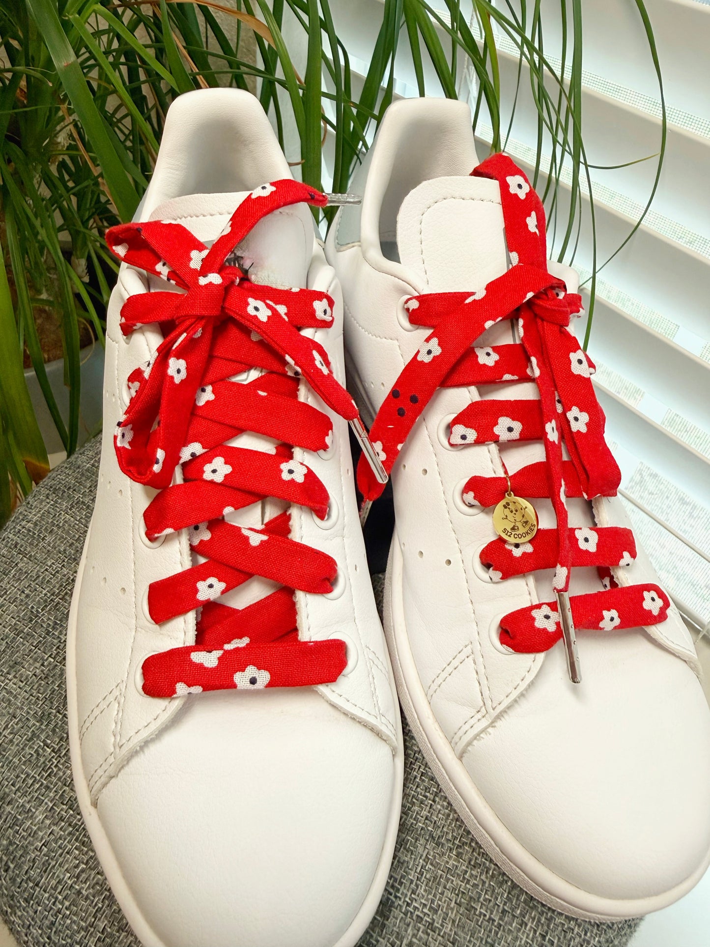White Flowers Red Laces