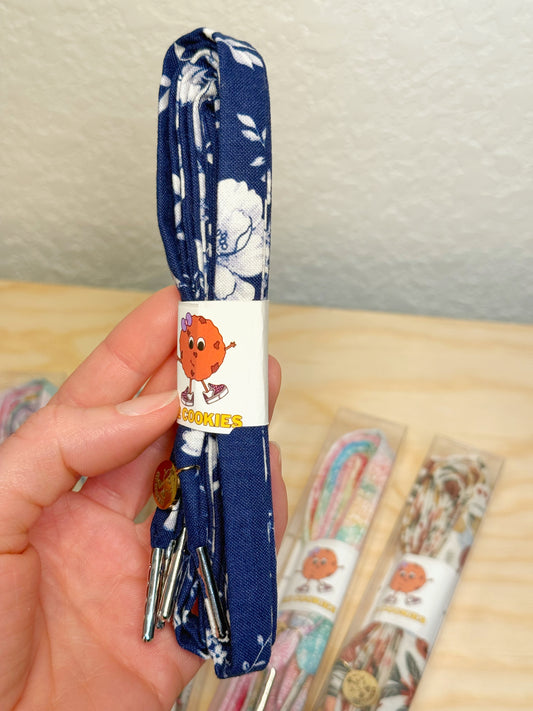 Dark Blue White Flowers Laces